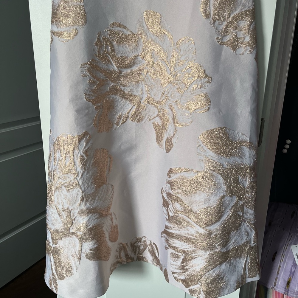 KAY UNGER  FLORAL JACQUARD MIDI CHAMPAGNE DRESS 14 - Picture 7 of 11